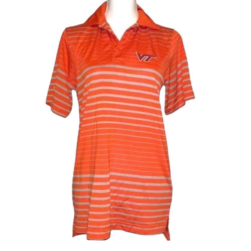Ping Mens Virginia Tech Hokies Orange Gray Striped Golf Polo Shirt Size Small